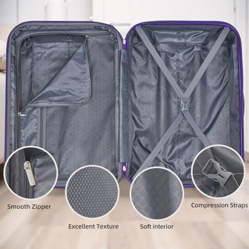 LARVENDER 5 Piece Luggage Set Hardside Expandable 20 24 28 Inch Midnight Berry