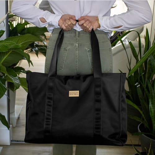 BADGLEY MISCHKA Uncomplicated Nylon Weekender Travel Bag with Sage Neoprene Crossbody Belt Bag, Lightweight Duffel Tote Set for Women, Carry On Overnight Bag (Black)