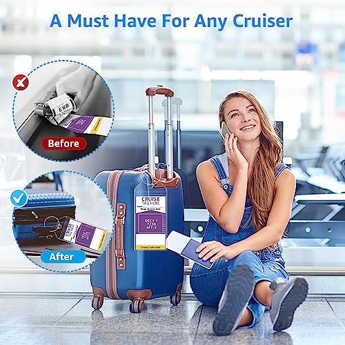 5 Pack Cruise Luggage Tag Holders for Carnival, NCL, Princess, MSC Cruise Ships, Clear Cruise Tags Holders with Zip Seal by FUNMCAN, Wide Waterproof Cruise Essentials Cruise Accessories Must Haves