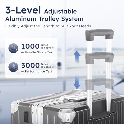 ALPHA CAMP Checked 28 Inch Luggage, Thickened Aluminum Frame Luggage with TSA Spinner Wheels, 3-Layer PC Hard Shell Zipperless Travel Suitcase, TypeC USB Charging Port, Cup Holder Grey