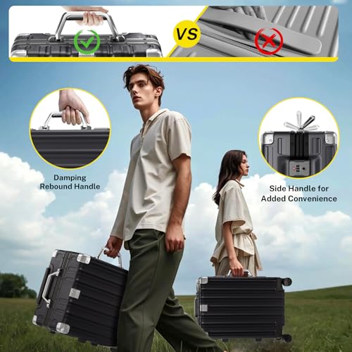 Krute Zipperless Luggage Set 2 Pieces Aluminum Frame Suitcase Sets Polycarbonate Hard Shell Luggage TSA Lock Checked Suitcase with Spinner Wheels Black
