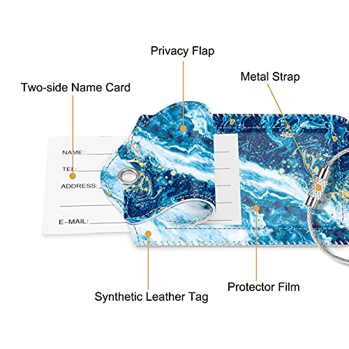 Fintie Luggage Tags, Privacy Cover ID Label with Stainless Steel Loop and Address Card for Travel Bag Suitcase - Sandy Wave (2 Piece)