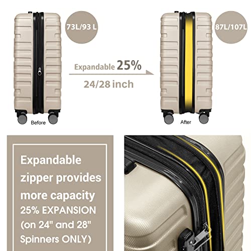 LARVENDER Luggage Sets for Women 5 Piece Hardside Expandable Suitcases with Wheels TSA Lock, Lightweight Travel Carry On Suitcase Set with Cosmetic Case, Cream White