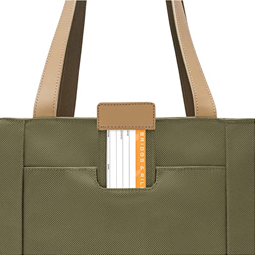 Briggs & Riley Traveler Tote Bag for Women & Men - Nylon Tote Bag for Weekend Travel & Work, Carry On Handbag, Smooth Zipper Closure, Leather Touchpoint - Baseline Collection, Olive