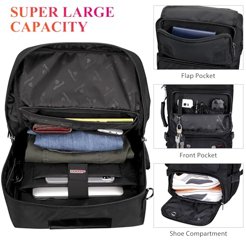 WITZMAN Carry on Travel Backpack for Men Women Airline Approved Convertible Nylon Duffle Backpack Luggage Bag (B682 Black)