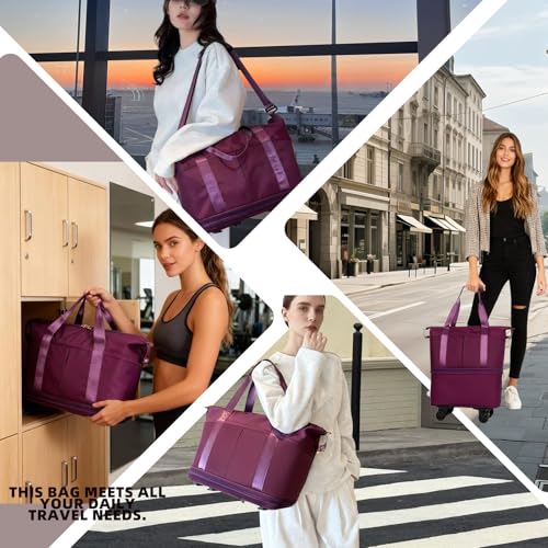 NiceUU Travel Rolling Duffel Bag with Removable Wheels, Expandable Foldable Carry-on Luggage for Trip or Hospitalization, Burgundy Backpack