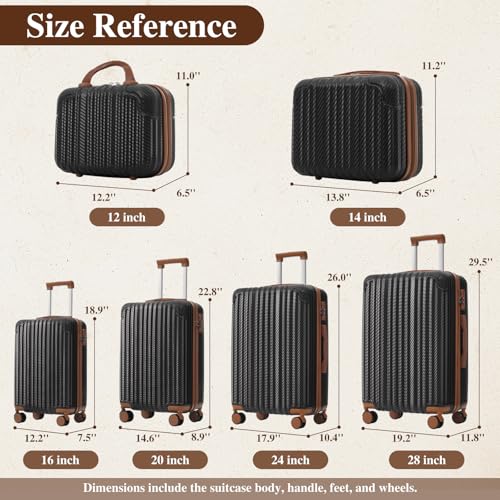 Merax 6-Piece Hardshell Luggage Set with Spinner Wheels | Lightweight ABS Suitcases with TSA Locks Carry-On & Checked Travel Luggage for Family