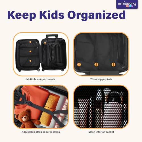 emissary Kids Luggage with Wheels, Hardside Toddler Carry On Suitcase Set, Lightweight Rolling Travel Bag for Boys and Girls, Airline Approved Travel Gifts - Dinosaur
