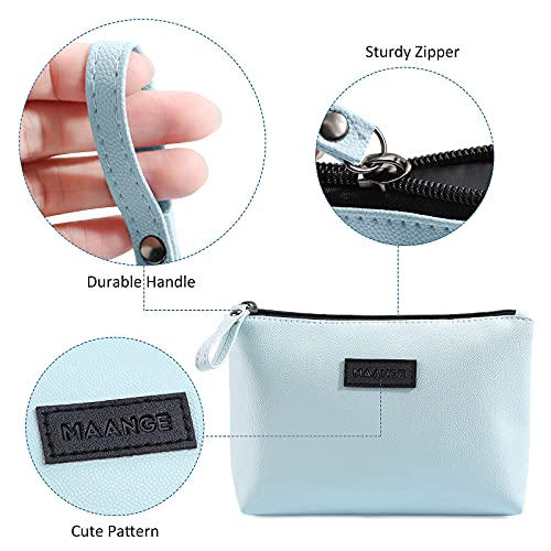 MAANGE Cosmetic Bags for Women Small Makeup Bag for Purse Pu Leather Makeup Pouch Travel Makeup Bag with Zipper Make Up Bag for Travelling (Blue)