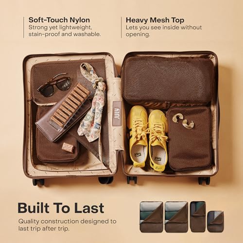 July Packing Cells - 4 Set Packing Cubes Luggage Organizer Bags (S, M, 2 x L), Must-Have Suitcase Organizer for Travel, Road Trip & Camping Accessories, Stain-proof, Washable, 3 Sizes - Dark Brown