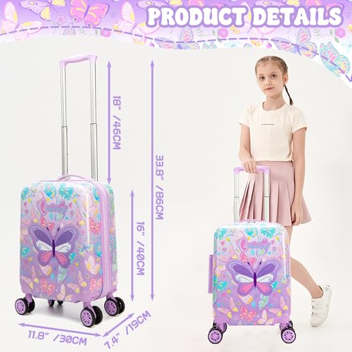 Esteemly Kid's Luggage Set 5 Piece Suitcase Set 16" Hardside Luggage with Spinner Wheels Girls Carry on Toddler Travel Rolling Suitcase with Neck Pillow Airline Approved