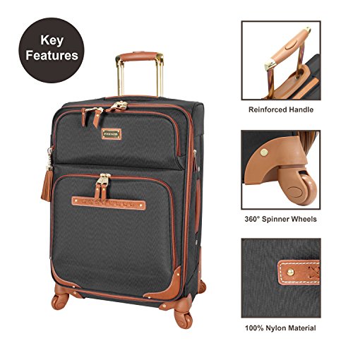 Steve Madden Designer Luggage Collection - Expandable 28 Inch Softside Bag for Men & Women - Durable Lightweight Checked Suitcase with 4-Rolling Spinner Wheels (28in, Global Black)