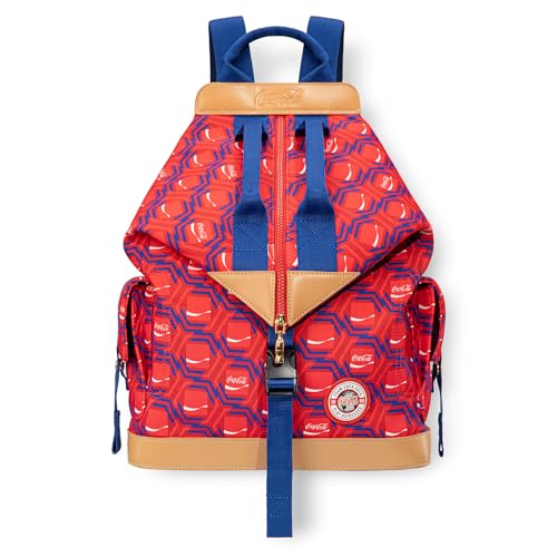 Montana West Coca-Cola Convertible Backpack Geometric Print Casual Daypack for Travel Navy Red Canvas Rucksack for Women Men