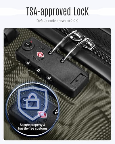 LIGHT FLIGHT Luggage Sets, 3 Piece Durable Suitcase Set with Spinner Wheels, 3 Pcs Hardside Lightweight luggage with TSA Lock, Large Checked Travel Suitcases, 20/24/28 Inch, Pine Green