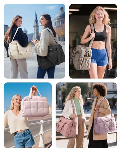 BAGSMART Gym Bag for Women, Small Personal Item Bag Puffer Duffle Bag, Weekender Overnight Bag Carry On Tote Bag for Travel, Black