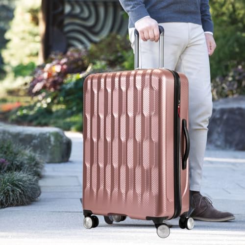 Ricardo Beverly Hills Lombard Hardside Carry-On Luggage – Expandable Travel Bag with 8-Spinner Dual Wheels & Telescoping Handle. 21-inch, Rose Gold