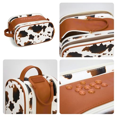 Montana West X Wrangler Large Makeup Bag Travel Toiletry Bag Portable Cosmetic Bag Make Up Organizer with Divider and Handle for Women