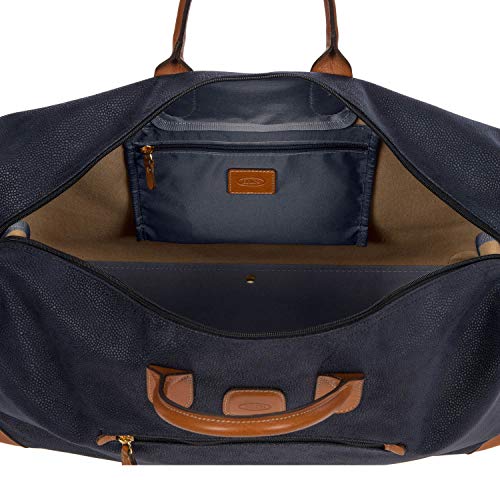 Bric's LIFE Cargo Duffel Bag, Luxury Travel Weekender with Water-Resistant Faux Suede and Leather Details – 22 Inch, Blue