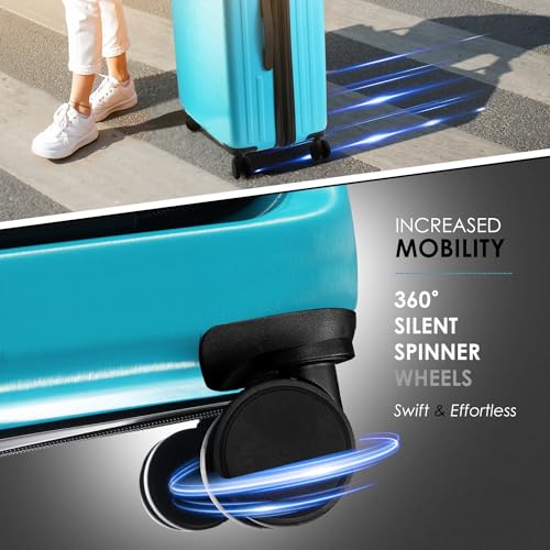 TRAVELARIM 20 Inch Carry On Luggage 22x14x9 Airline Approved, Carry On Suitcase with Wheels, Hard-shell Carry-on Luggage, Durable Luggage Carry-On, Teal Small Suitcase with Cosmetic Case