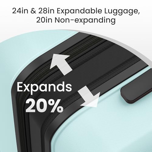 SHOWKOO Upgrade Luggage Sets 3pcs, 100% Premium PC Durable Expandable Luggage Suitcase with Double Wheels TSA Lock Mint Green