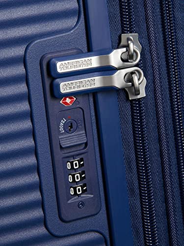 American Tourister Soundbox, Blue (Midnight Navy), Spinner S EXP (55 cm - 41 L), Soundbox