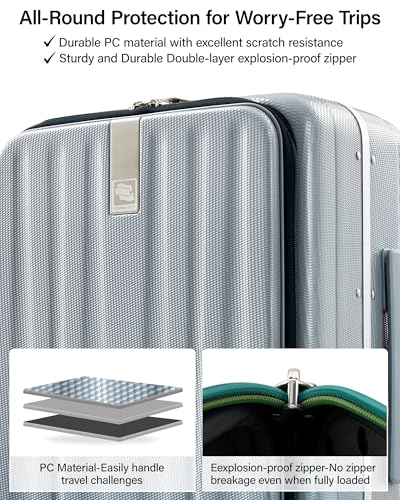 Hanke 24 Inch Checked Luggage with Spinner Wheels PC Hard Shell Suitcases Top Open Aluminum Frame Travel Luggage Rolling Suitcase for Woman Men.(Grey)