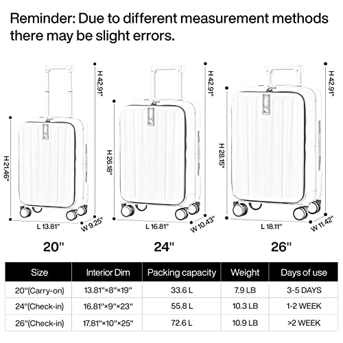 Hanke Carry On Luggage, Suitcase with Wheels Multifunctional 26 Inch Checked Luggage Hard Shell Suitcases Large Suitcase Travel Luggage for Women & Men Rolling Luggage Bags for Weekende