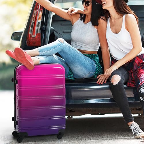 Merax Luggage Sets 3 Piece, Hardside Expandable Suitcase Set with Spinner Wheels, Lightweight Gradient Color Luggage 20+24+28 IN, Purple and Pink