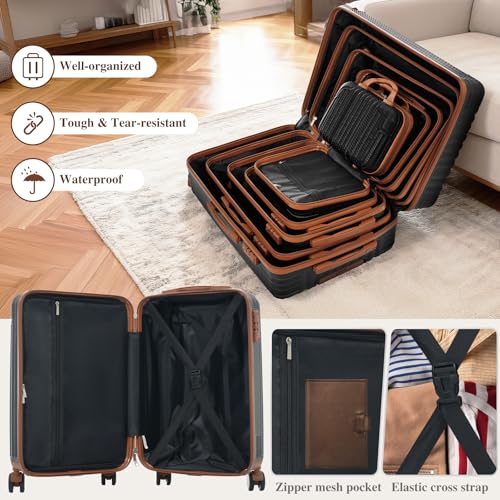 Merax 6-Piece Hardshell Luggage Set with Spinner Wheels | Lightweight ABS Suitcases with TSA Locks Carry-On & Checked Travel Luggage for Family