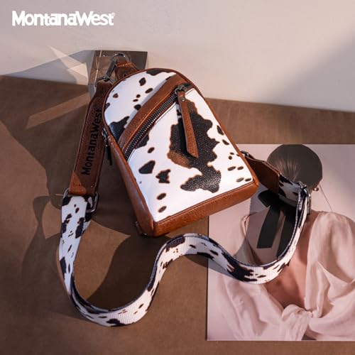 Montana West Western Cow Print Crossbody Sling Bags for Women Small Cross Body Fanny Pack Purse Brown MWC-3353BR