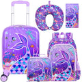 5-Piece Kids Luggage Set – Enchanting Hardshell Girls Suitcase with 360° Spinner Wheels, Lightweight Airline-Approved Carry-On (16") for Travel, Mermaid Purple