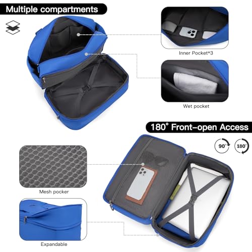 TIAWOLT Carry-On Luggage Travel Duffel Bag Underseat for Airplanes, Sports Gym Bag with Shoulder Strap, Weekender Overnight Bag for Women and Men, Blue