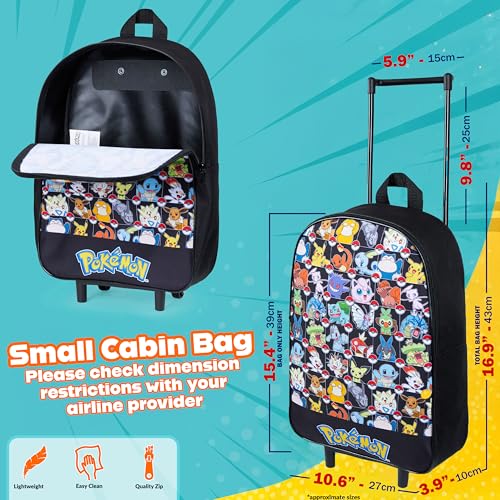 Pokemon Kids Foldable Trolley Suitcase 15”, 10.5 Litres 2 Wheels Black (S/15inch -10.5L, Black Aop)