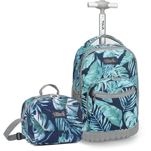 NEW TILAMI 18 Inch Rolling Backpack for Kids, Boys Wheeled Laptop Rolling Backpack for Girls Travel School Student Trip Using, Leaves