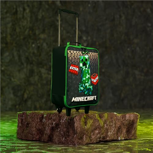 Minecraft Kids Luggage with Wheels Foldable Rolling Suitcase Creeper Travel Bag Vacation Weekend Trips Travel Essentials (L18.1inch x W11.8inch - 15L, Black)