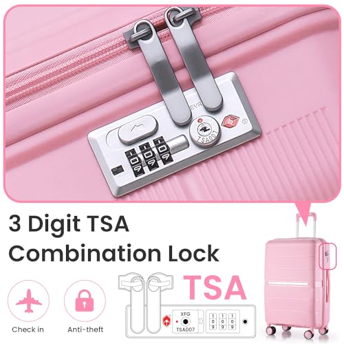 Merax 4 Piece Luggage Set, PP Lightweight Expandable Suitcase with Spinner Wheels and TSA Lock, 14”20”24”28”, Pink