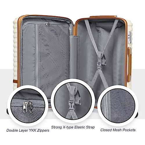 Joyway Luggage Set 3 Piece Suitcase Sets with Spinner Wheel,Hardside Expandable Travel Laggage with TSA Lock (13/20/24/28 White brown