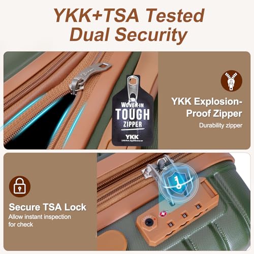 Romswi 26" Medium Checked Luggage, Checked-Medium Hardshell Suitcase with Double Spinner Wheels, Lightweight Large Hardshell Suitcase with TSA Lock,YKK Zipper, Scratch-Resistant Olive Green