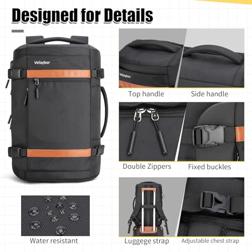 Velaybor 42L Travel Backpack with 4 Packing Cubes, TSA Friendly Flight Approved Carry-On Bag, Water-Resistant Weekender Business Backpack for Men Women, Fits 17.3" Laptop