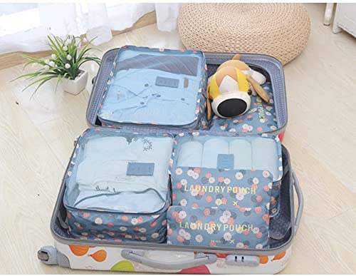 Fxkoolr Packing Cubes 6 PCS Travel Accessories Travel Luggage Packing Organizers Bags for Backpack Suitcases, Blue Flower