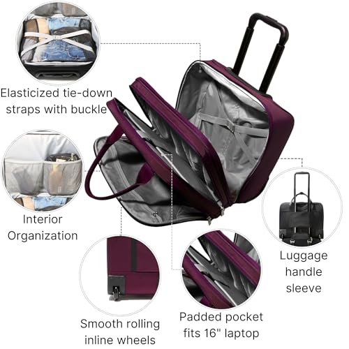 Baggallini 2 Wheel Tote Luggage - Lightweight Travel Weekender Carry-On