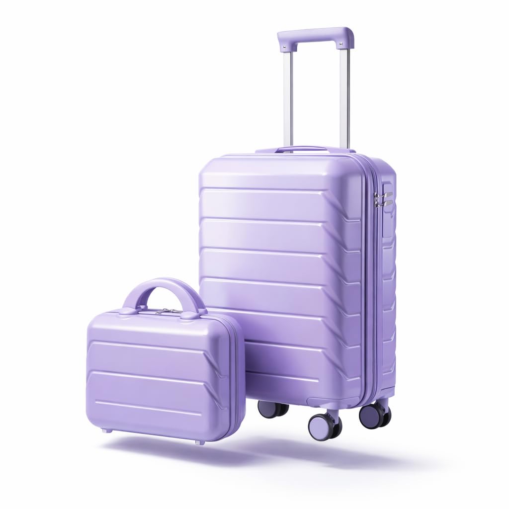 Luxebough Gradient Color Suitcase 2-Piece Set, 20" Rotating Wheel Suitcase with 14" Cosmetic Case, Lightweight Durable Hardshell Luggage with 360° Spinner Wheels for Travel, Women & Girls (Purple)