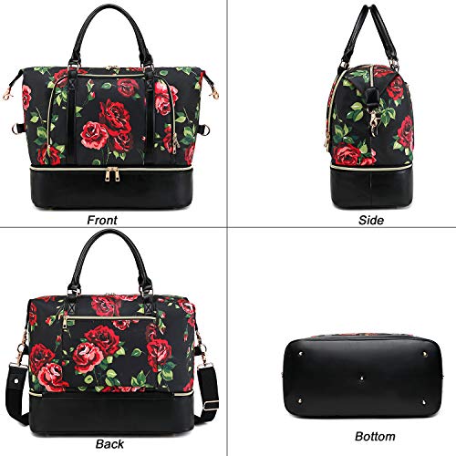 CAMTOP Women Ladies Travel Weekender Bag Overnight Duffel Carry-on Tote Bag fit 15.6 Inch Laptop Computer (6012/Flower with Shoe Compartment)