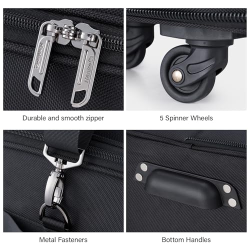 Hanke Expandable Collapsible Luggage with Wheels, Black Upgrade Version 2, 98L, Water-Resistant, 5 Spinner Wheels, 3 Pockets, Polyester, 19x13x27.2 inches, 6.1lb, Carry-On Luggage, Travel, Vacation