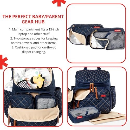 Skip Hop Diaper Bag Backpack: Forma, Multi-Function Baby Travel Bag with Changing Pad & Stroller Attachment, Navy