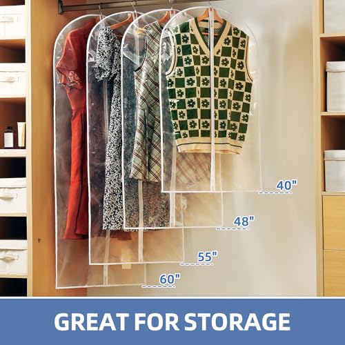 Perber 40" All Clear Garment Bags for Hanging Clothes, 12 Packs Suit Bags for Closet Storage, Plastic Waterproof Suit Cover Bags with Zipper for Coats, Jackets, Shirts (Set of 12)