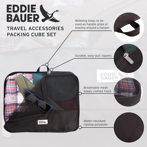 Eddie Bauer 5 Set Packing Organizer Cubes for Suitcases, Travel Essentials for Carry on, Lugagge Oganizer Bags Set Accessories, Black