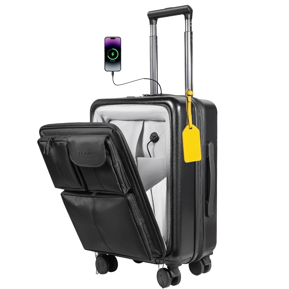 Expandable Travel Carry On Luggage with Smart Front Laptop Pocket, USB-A/C Charging Port & TSA Lock – 20 Inch Spinner Suitcase with Multi-Organizer Front Compartment & Luggage Tag (Airline Approved)