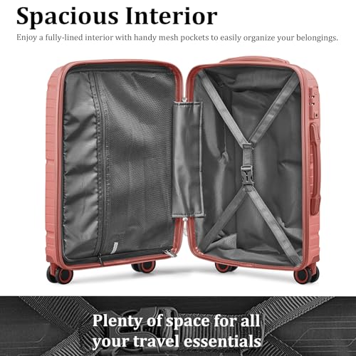 Joyway Luggage Sets 5 Piece PP Hardshell Carry on Suitcase, Travel Lightweight Carry-on with Double Spinner Wheels and TSA Lock, Rose Gold