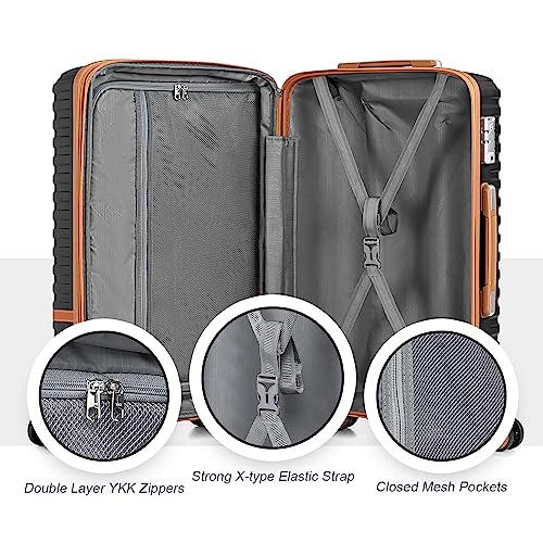 Joyway Luggage Set 7 Piece Suitcase Sets with Spinner Wheel,Hardside Expandable Travel Laggage with TSA Lock(18/20/24/28 Black)